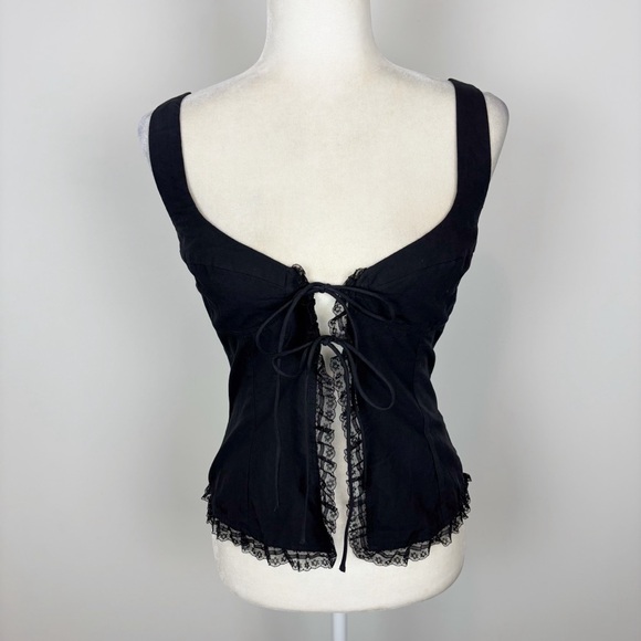 More To Come Cristal Tie Front Top in Black Size S - Picture 2 of 12